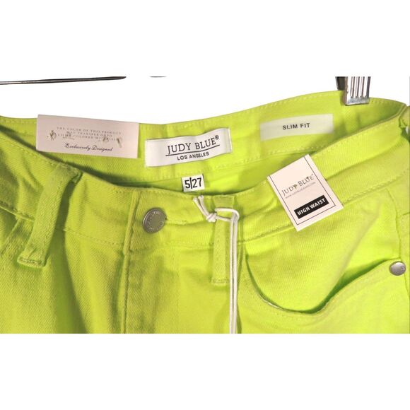 Judy Blue Slim Fit Cuffed Ankle Jeans High Rise Neon Green Wash Women 5/27 NWT - Picture 3 of 6